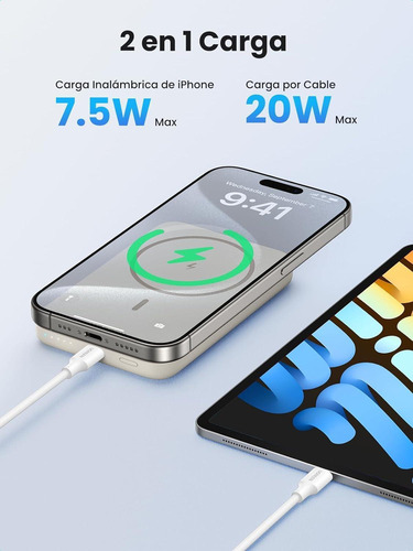 Carregador Sem Fio Wireless 7,5w Power Bank Usb C 20w Pd Qc