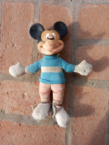 Muñeco Mickey Goma Y Tela Antiguo 27 Centímetros 