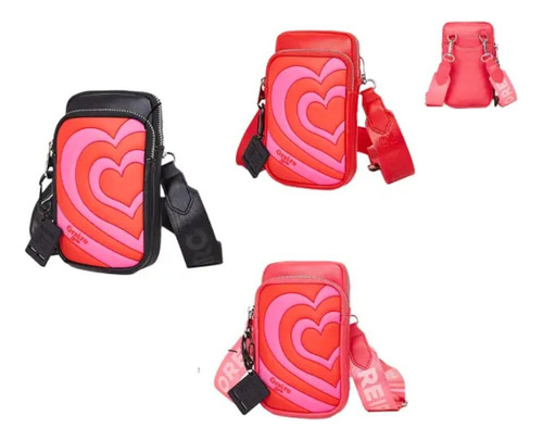 Cartera Oreiro Love 22485 Porta Celular Simil Cuero color Negro