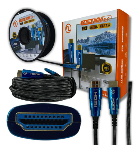 Cabo Hdmi Fibra Ótica 2.0 4k 30 Metros Fibra Com Malha E Nf