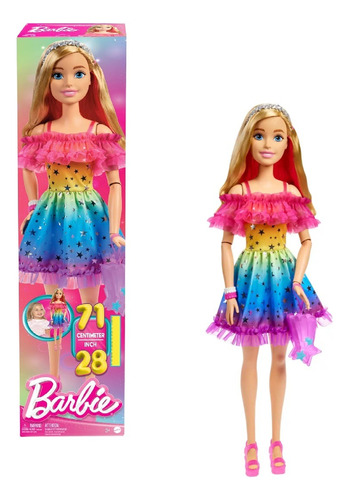 Muñeca Barbie Jumbo Articulada De Vestido Arcoiris 71 Cm   