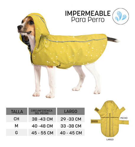 Impermeable Poncho Lluvia Para Perros Con Capucha Ch - Xxl Amarillo Grande
