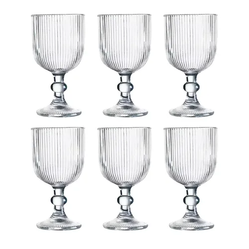 Jogo Com 6 Taças De Vidro Canelado 400ml Design Elegante E Resistente Ideal Para Suco Água Refrigerante Drinks E Café Transparente Para Cozinha Bar E Restaurante