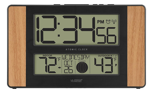Reloj Digital Atómico Temperatura Exterior, Roble, 0