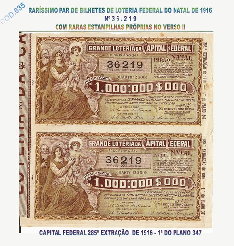 Bilhetes De Loterias (par)da Capital Federal De 1916-cod.635