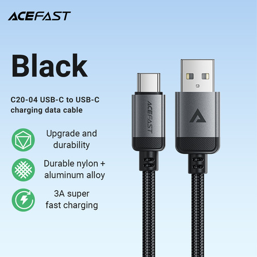 Cable Acefast C20-04 Usb-a/c 3a Aluminio Nylon Mx