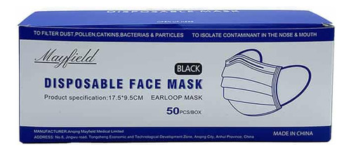 Cubrebocas Ttp Tricapa Negro Mayfield 4,000 Pz /caja Master Negro Liso