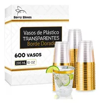Comprar 600 Vasos Desechables Elegantes Plástico, 10 Oz Para Fiesta Color Dorado Copas Elegantes para Fiestas, Bodas, Postre, Cócteles, Vino
