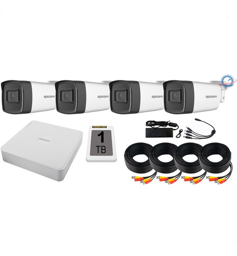 Kit 4 Camaras Epcom 1080p 2mp Cctv 1 Tb Circuito Cerrado Cct Color Blanco