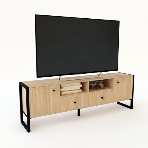 Rack Mesa De Tv Hasta 65 Linea Industrial Hierro - Melamina Roble Nebraska Natural No