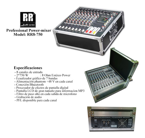 Mezcladora Amplificada Bluetooth Powered Mixer Model Rr8-750