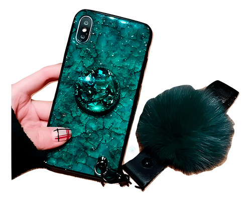 Funda Para iPhone Marmol +pompon Charm Correa Mujer Colguije