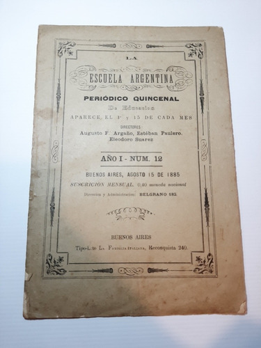 Antiguo Periódico Escolar Año 1885 Año 1 N°12 Ro 1318