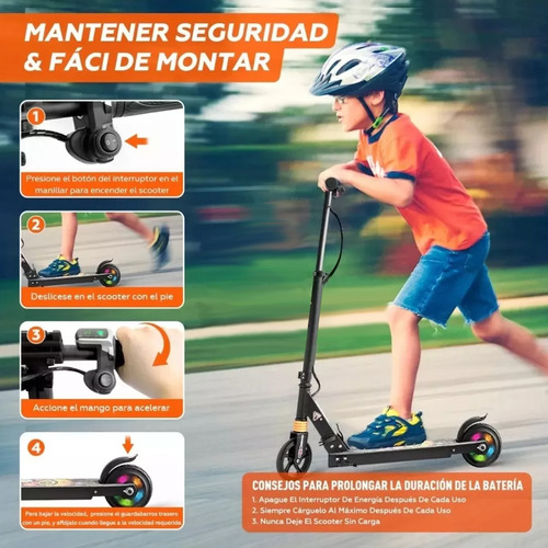 Scooter Eléctrico Patinete Plegable Patín Para Niños Led Luz Blanco