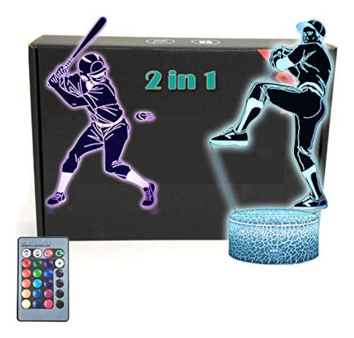 Tripro Baseball Player 3d Illusion Led Lámpara De Escritorio