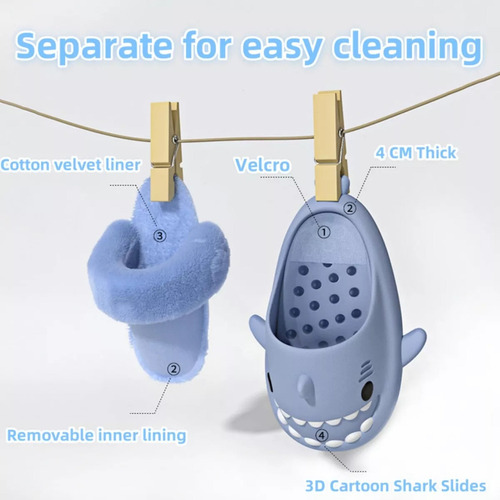 Z Pantuflas Tiburón Sharklas Invierno Sandalias Para Niño