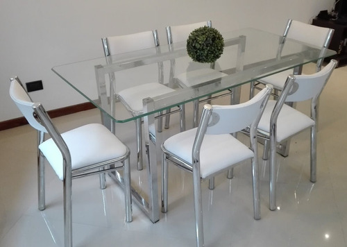 Juego Comedor Totalmente Cromado 6 Sillas Mesa Vidrio 160x80