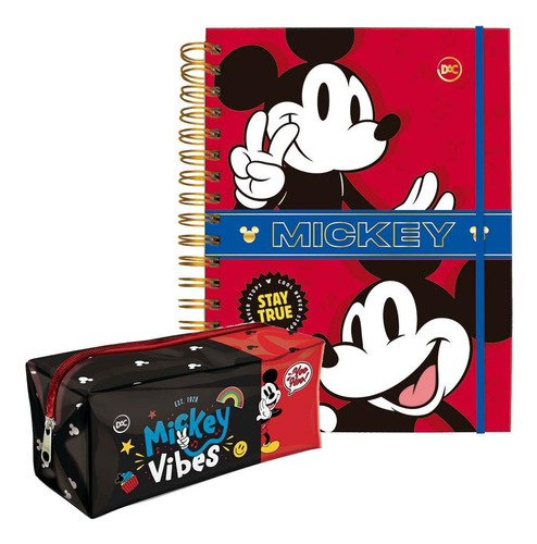 Kit Escolar Caderno Smart E Estojo Zíper Mickey Mouse Disney