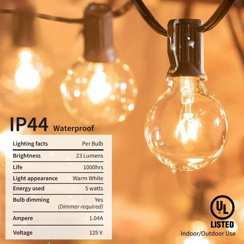 Guirnalda De Luces 25 Focos De Exterior Vintage Impermeable