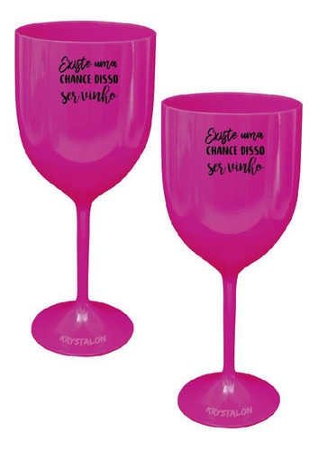Kit 2 Taças Vinho Rosa Acrílico Personalizadas