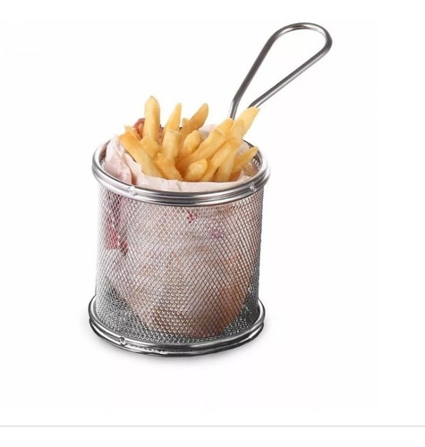 Cesta Redonda Inox Servir Fritas Fritura Porções Frango Alça