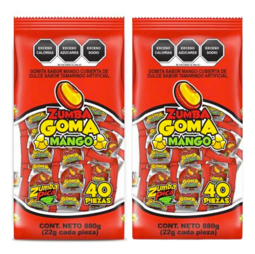 Gomita Zumba Goma Mango 40 Pzas - 2 Bolsas