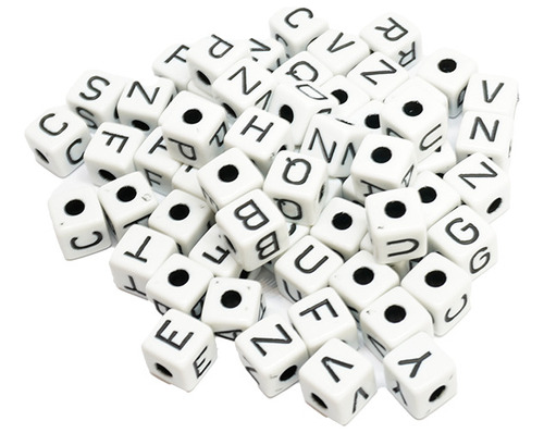 50gr Cuentas Letras Cubo Plastico Abecedario 9mm Bijou Prula