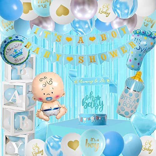 Decoraciones Para Baby Shower Para Niño, Kit Azul De Decorac