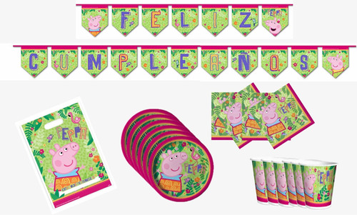 Pack Decoración Cumpleaños Peppa Pig 6 Personas