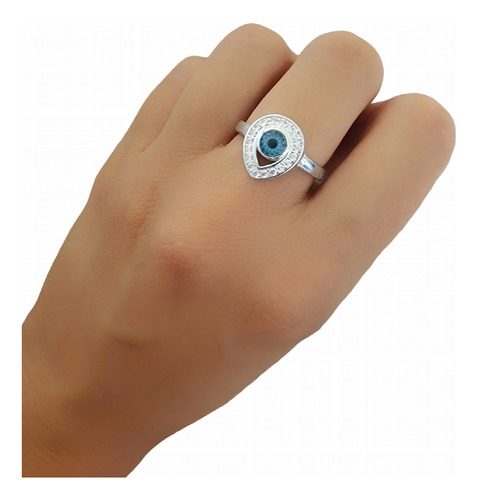 Anillo De Plata 925 Con Ojo Turco En Forma Gota Circones