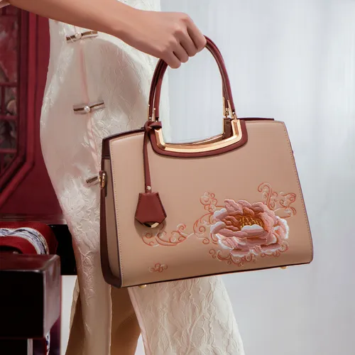 Bolso De Mano Bordado Peonía, Gran Capacidad Para Mujer