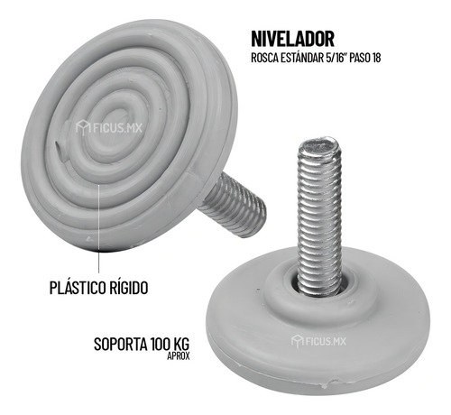 Regaton Nivelador Pata Muebles Plastico Gris Rosca 5/16 4 Unidades