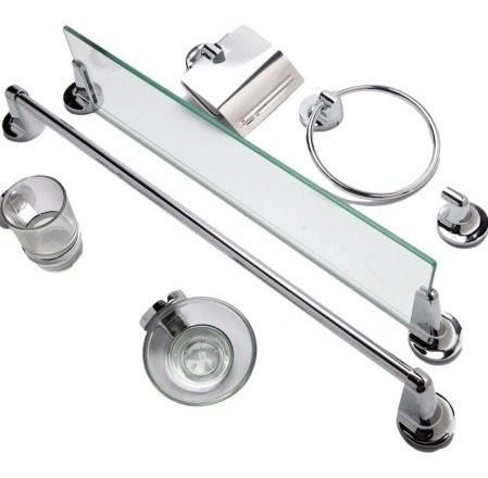 Imagen 1 de 3 de Kit Accesorios Para Baño Tauro 7 Piezas Metalico Repisa