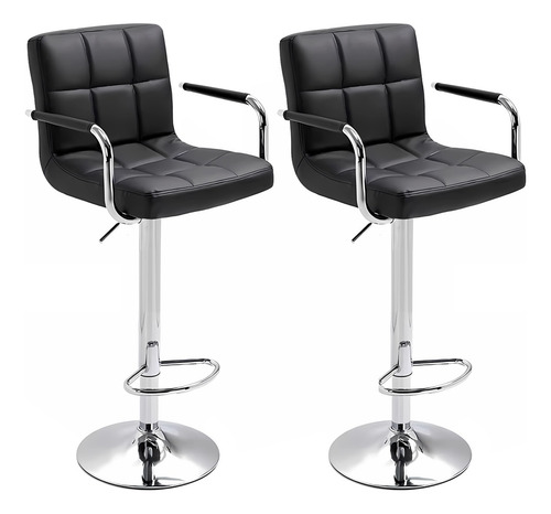 Set De 2 Bancos Sillas 360° Con Respaldo Y Apoyabrazos Cromado Negro