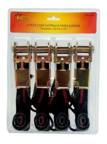 Fitas Cintas Para Prender Carga Com Catraca 4,5 Mt Kit 4 Uni