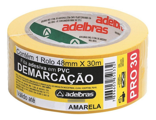 Fita Adesiva Demarcação De Solo 48mm X 30m Adelbras Amarela Cor Transparente Liso