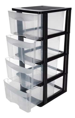 Organizador Multiusos Cajonera Plastico Resistente 4 Niveles Color Negro