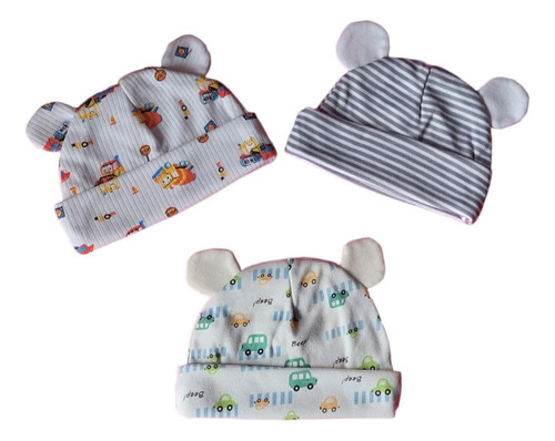 Gorros Para Bebés Algodón Orejas Oso, Set X 3  / 6-12 M 