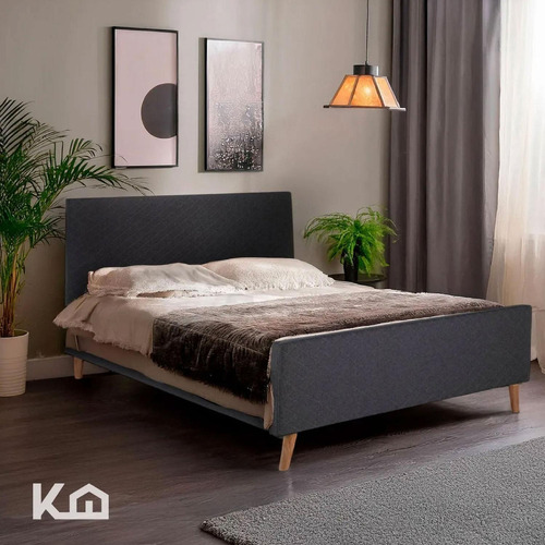 Base De Cama Y Colchón Premium Memory Foam 135x190x23 Cm Con Manijas Laterales Matrimonial Cabecera Bordes Altos Color Gris Kingshouse