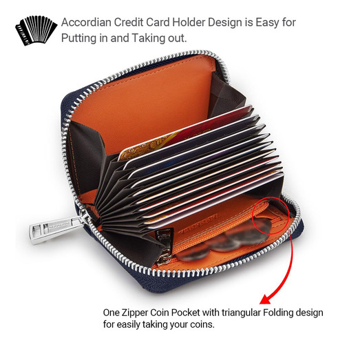 Cartera Cuero Genuino Azul Gran Capacidad Bloqueo Rfid
