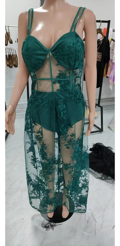 Vestido Lencero No Elástico Ajustado Transparente Bordado