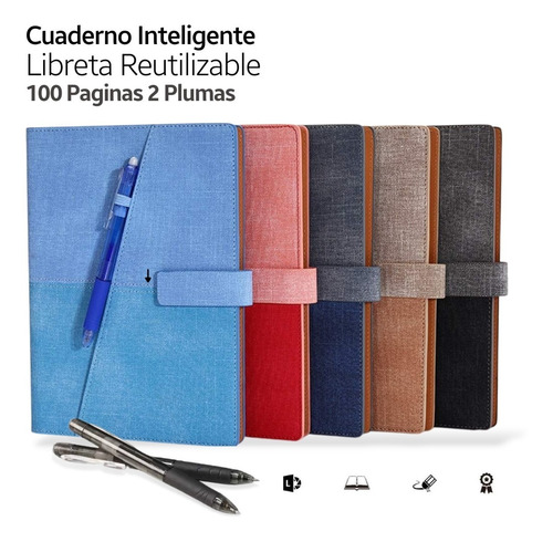 Cuaderno Inteligente Reutilizable Libreta 100 Pag 2 Plumas