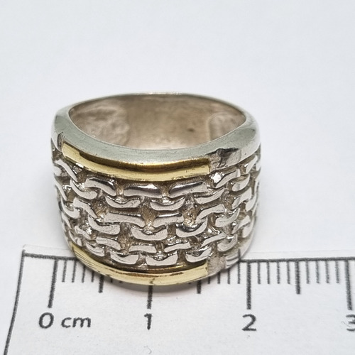Imagen 4 de 7 de Anillo Plata Y Oro Ancho