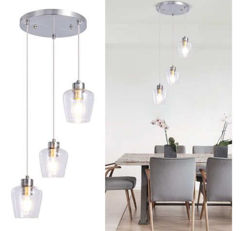 Tehenoo Iluminación Colgante De 3 Luces Cristal Transparente
