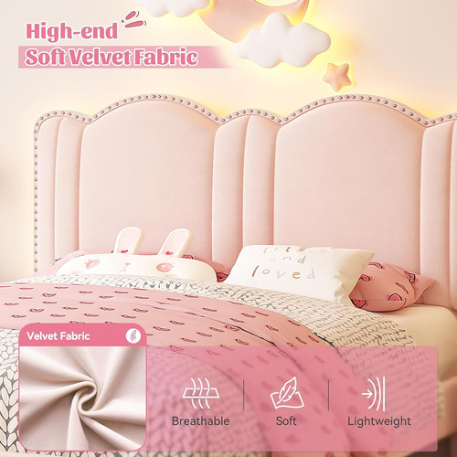 Base De Cama C/ Cajones Y Luces Led Enhomee Matrimonial Rosa