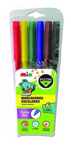 Marcador Marcadores Fibras Escolares Pizzini X 6 Colores