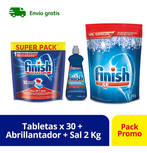 Imagen 1 de 4 de Finish Kit Tabletas X30 + 1 Abrillantador + 1 Sal 2kg