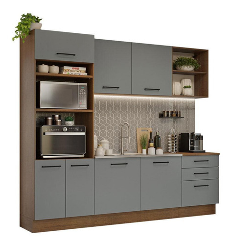 Armário Cozinha Completa 250cm Rustic/cinza Agata Madesa 01