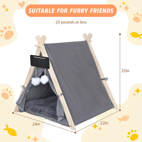 Tipi Para Mascotas, Nido De Invierno, Estera De Lavable Gris