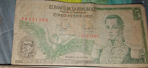 Billete De 5 Pesos Colombiano 